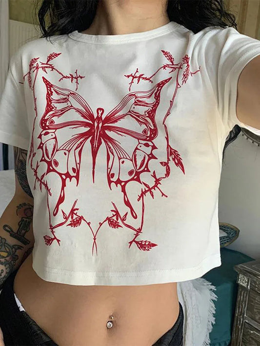Crimson Butterfly Crop Tee