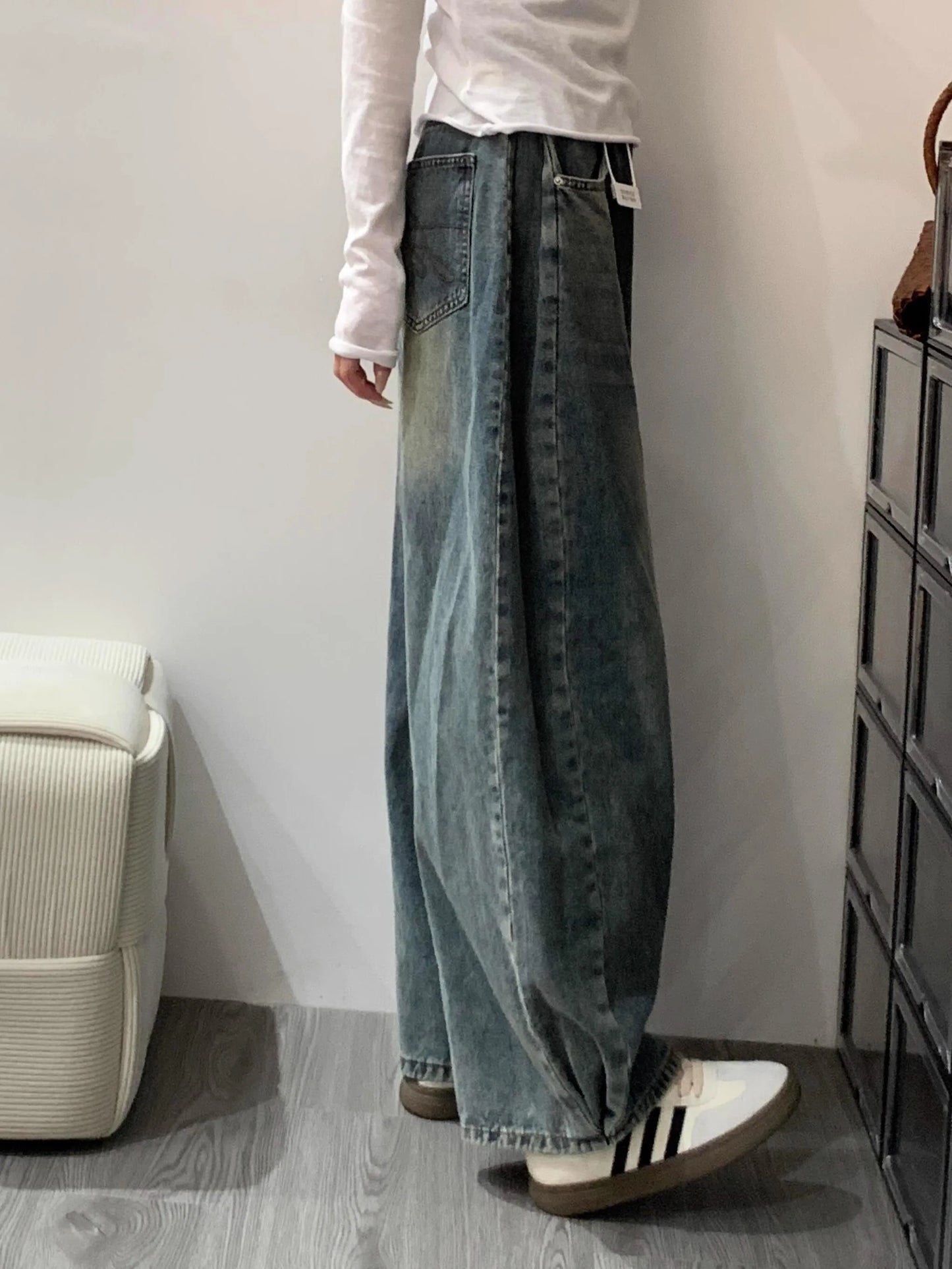 Vintage Wide Leg Washed Denim Jeans