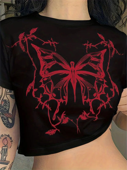 Crimson Butterfly Crop Tee