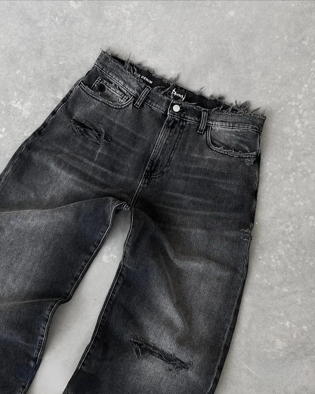 Distressed Wide-Leg Denim Jeans