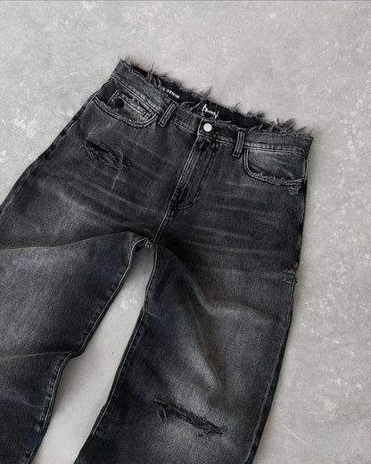 Distressed Wide-Leg Denim Jeans