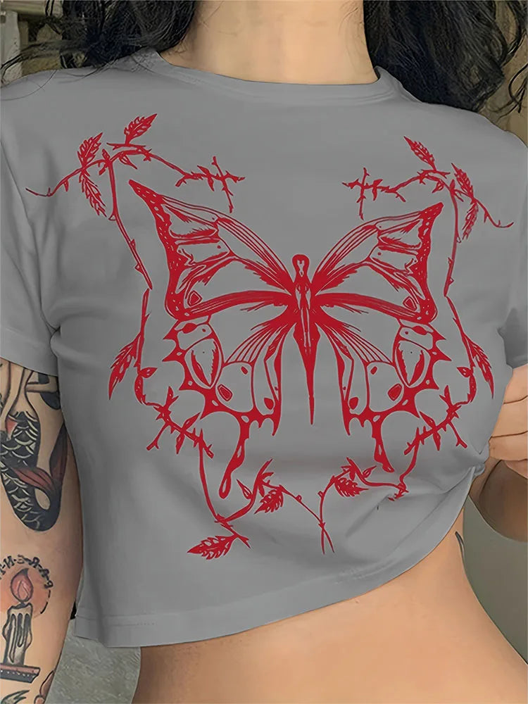 Crimson Butterfly Crop Tee