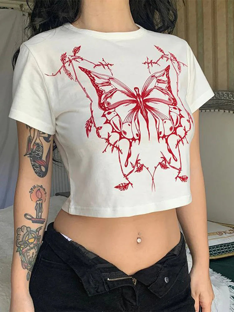 Crimson Butterfly Crop Tee