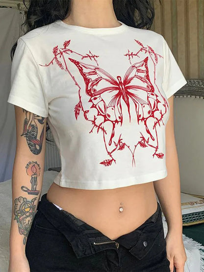 Crimson Butterfly Crop Tee