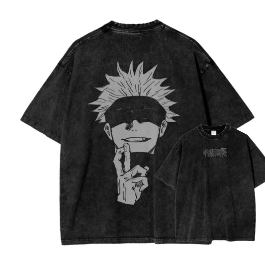Satoru Gojo Vintage Wash Oversized Tee – Jujutsu Kaisen Graphic T-Shirt