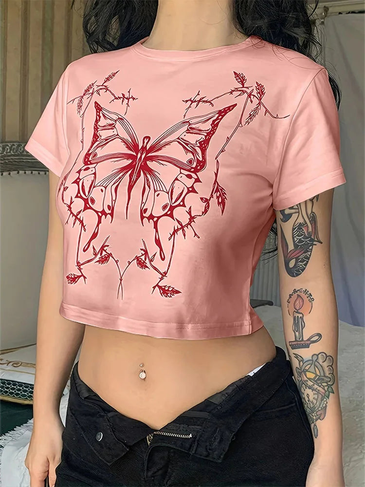 Crimson Butterfly Crop Tee