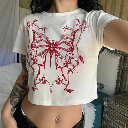Crimson Butterfly Crop Tee