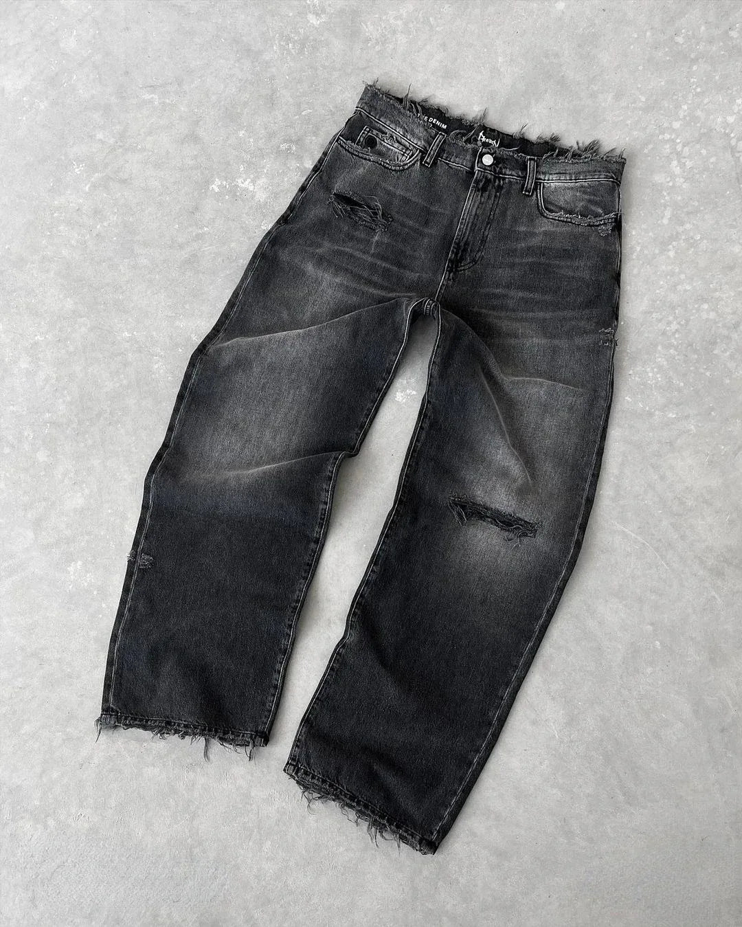 Distressed Wide-Leg Denim Jeans