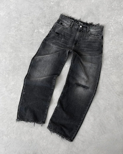 Distressed Wide-Leg Denim Jeans
