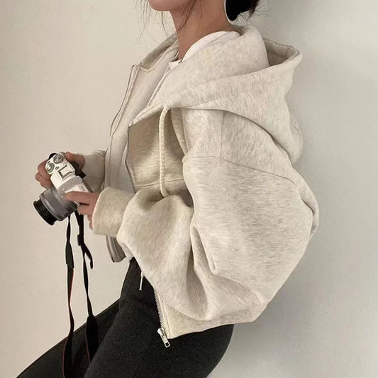 Fleece-Lined Cropped Zip Hoodie
