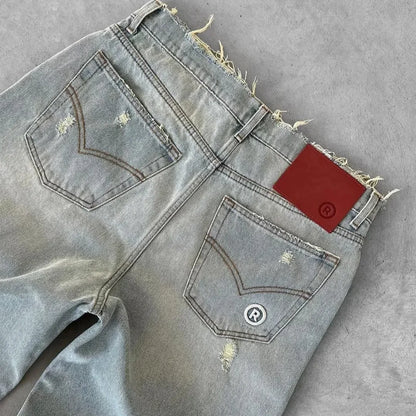 Distressed Wide-Leg Denim Jeans