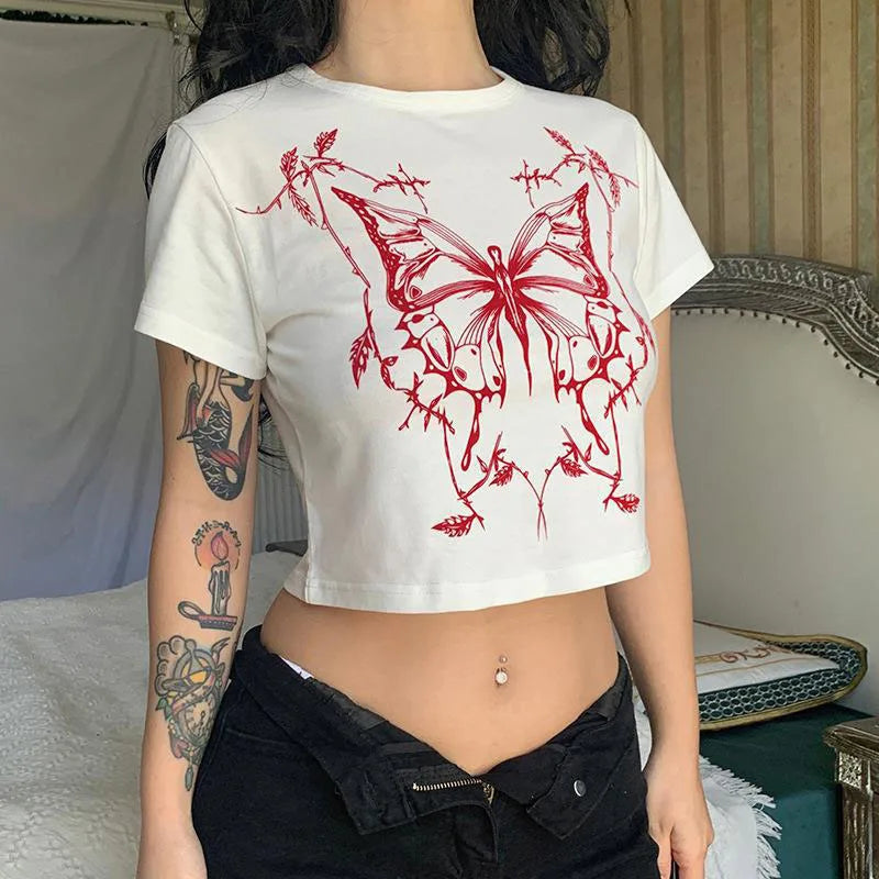Crimson Butterfly Crop Tee