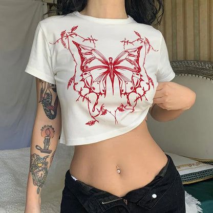 Crimson Butterfly Crop Tee