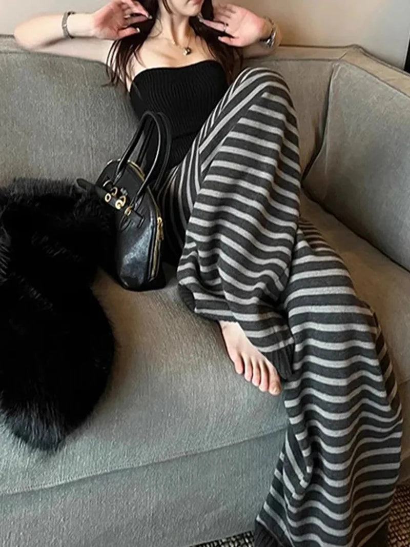 Vintage Stripe Wide-Leg Knit Pants