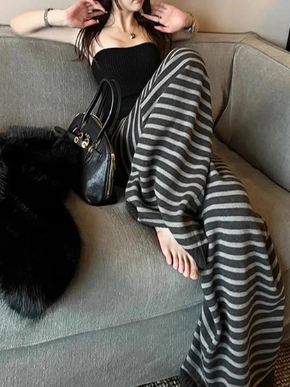 Vintage Stripe Wide-Leg Knit Pants