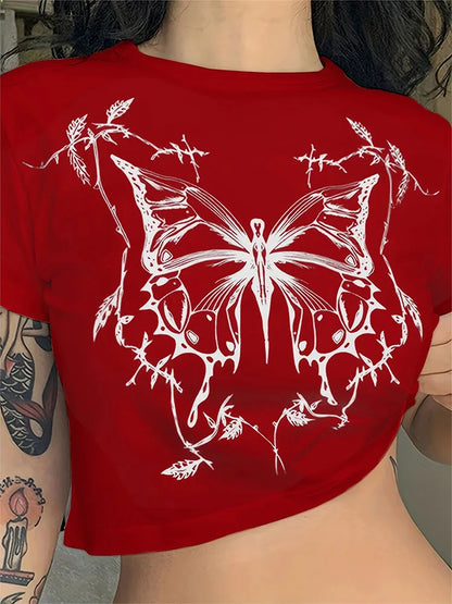 Crimson Butterfly Crop Tee